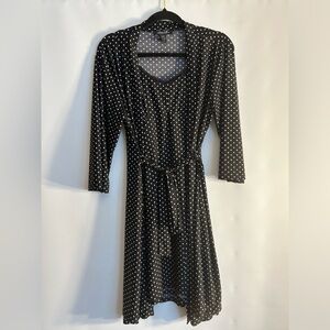 RENE ROFE SLEEPWEAR BLACK WITH WHITE SMALL POLKA DOTS 2PC WITH BELT SIZE LARGE